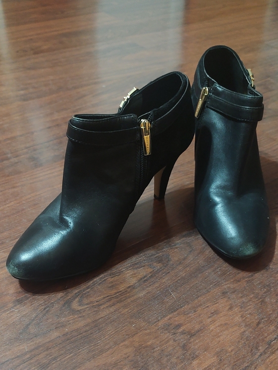 Vince Camuto Shoes - Sergio Rossi Black Leather Ankle Mules with Gold Zipper Detail